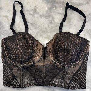 Victoria's Secret Black Lace Strapless bustier corset style bra 36DD